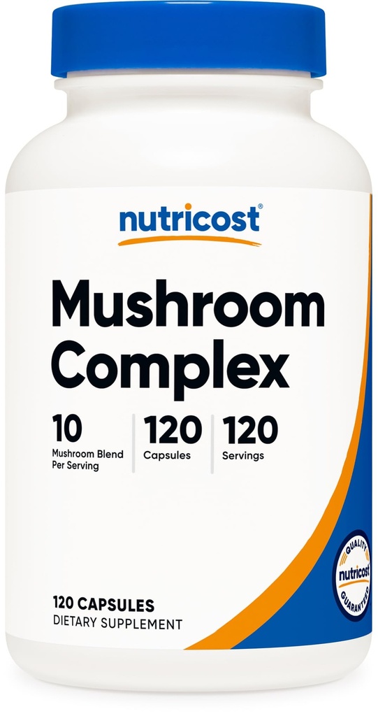 Nutricost Mushroom Complex Supplement, 120 Capsules for 120 Servings per Bottle - 10 Mushroom Blend (Includes Reishi, Maitake, Shiitake, Lion's Mane, and More) - Non-GMO and Gluten Free