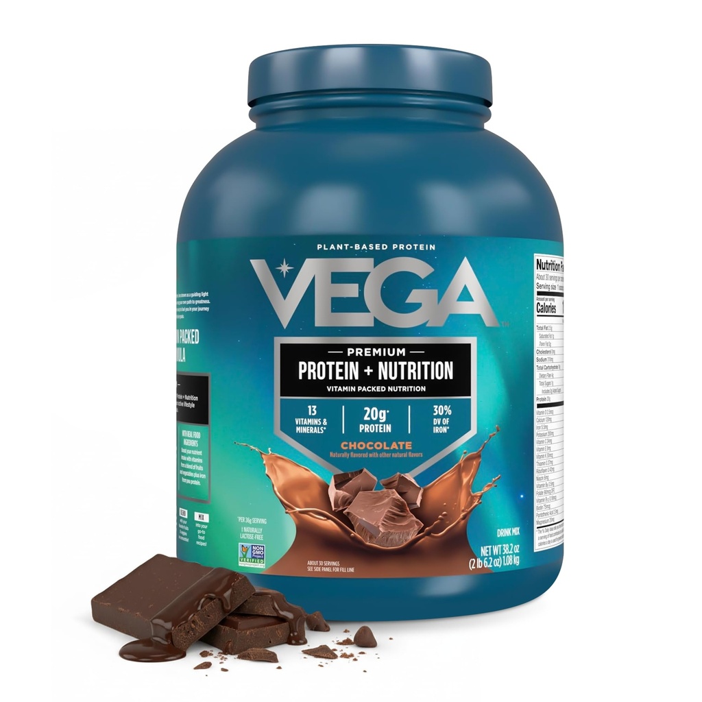 Vega Protein + Nutrition - 20g Πρωτεΐνη με βάση τα φυτά, σοκολάτα, 30 μερίδες, Vegan Keto Superfood, Antioxidant-Rich, Χωρίς γλουτένη, Γαλακτοκομικά, Χαμηλό Καρβίδιο, 2.4lbs (Packaging May Vary)