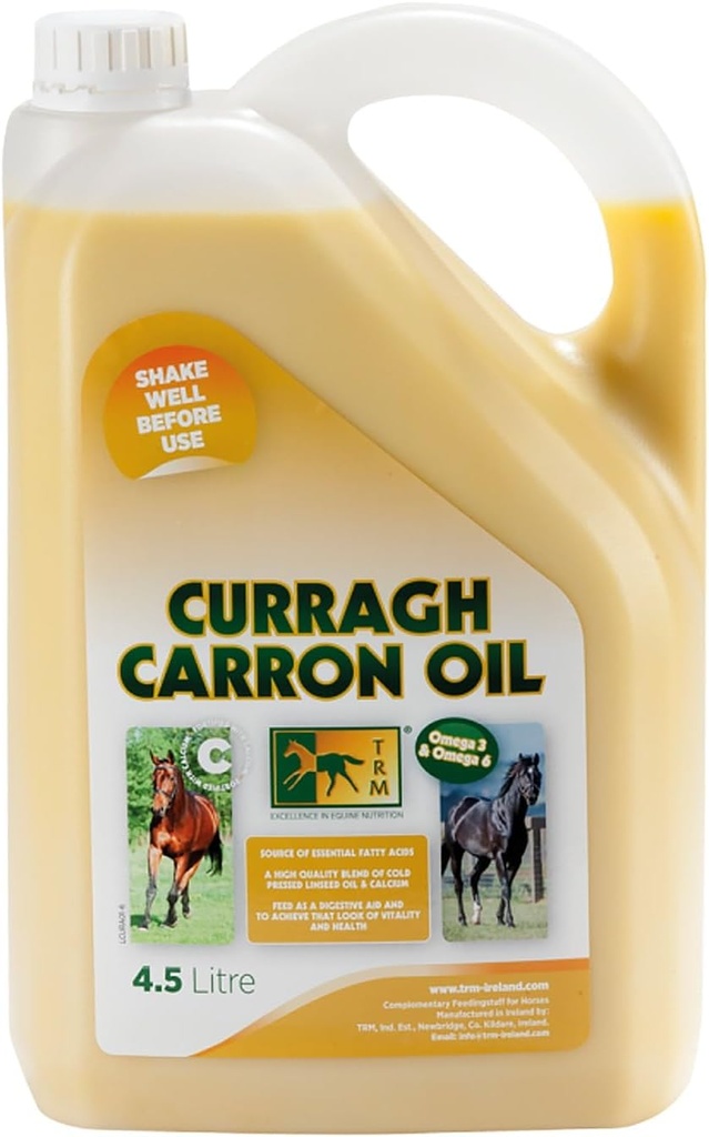 TRM Curragh Carron Flaxseed Oil Digestive Horse Supplement for a Shiny Coat | Source of Omega 3 & 6 | Improves Weight, Skin & Coat Condition - 152 fl oz/1.2 US gal (4.5 Liter) - 152 fl oz (1.2 US gal)