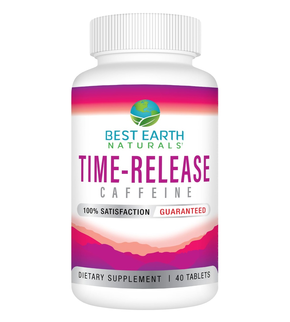 Best Earth Naturals Time Release Καφεΐνη με L-Τυροσίνη, Βιταμίνη Β6, Βιταμίνη Β12, Thiamin & More - Συμπλήρωμα Ενέργειας για γυναίκες και άνδρες - 40 Count