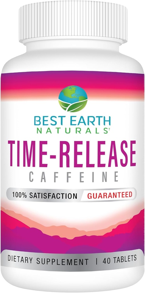 Best Earth Naturals Time Release Καφεΐνη με L-Τυροσίνη, Βιταμίνη Β6, Βιταμίνη Β12, Thiamin & More - Συμπλήρωμα Ενέργειας για γυναίκες και άνδρες - 40 Count