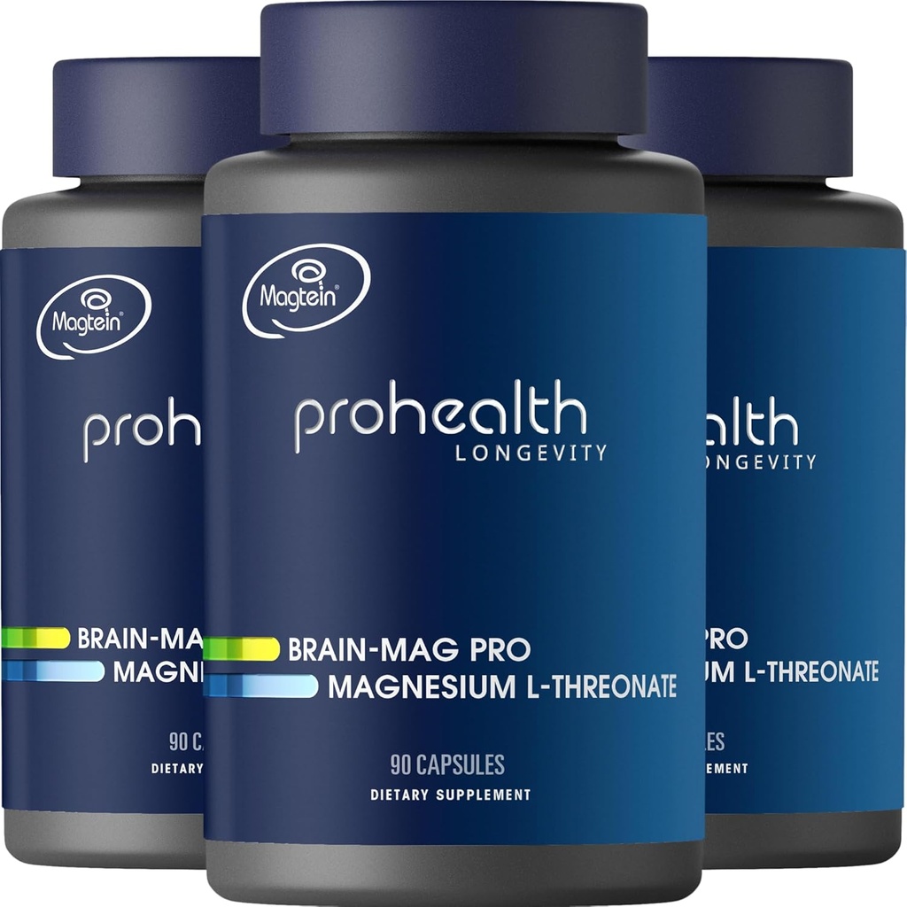Magnesium L-Threonate Supplement (Magtein), 90 Capsules | Clinically Supported for Brain Health | Optimize Learning, Memory & Focus | 3rd Party Tested (3 Pack)
