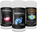 Ευφυή Εργαστήρια 3-σε-1 Προβιοτικά με Prebiotics Bundle για ολόκληρη την οικογένεια: Παιδιά + Ενήλικας 50 δισεκατομμύρια CFU + Γυναικεία Προβιοτικά, Χωρίς Ψύξη Απαιτούνται, 2 Μήνες προσφοράς ανά φιάλη