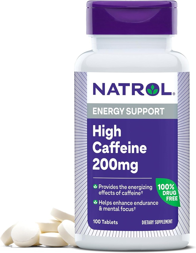 Natrol High Caffeine 200 mg ανά υπηρεσία, συμπλήρωμα ενεργειακής υποστήριξης για ενήλικες, 100 δισκία, 100 ημέρες προσφοράς