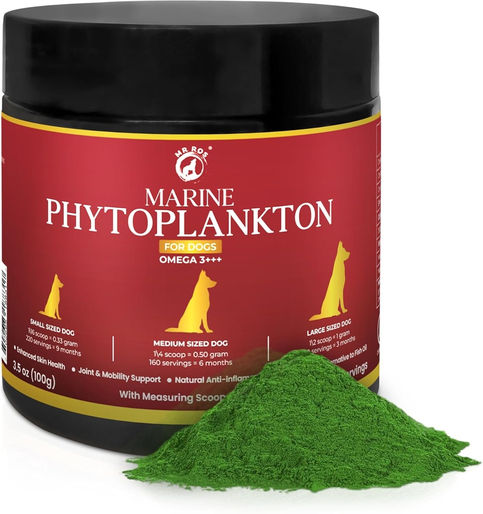 Θαλάσσια σκόνη Phytoplankton για σκύλους – Omega-3 EPA, Βιταμίνες & Αντιοξειδωτικά, Ψευδάργυρος & Ορυκτά – Ichy Skin, Coat & Immune Support Supplement – Pure Microalgae (3.5 oz / 100 g).