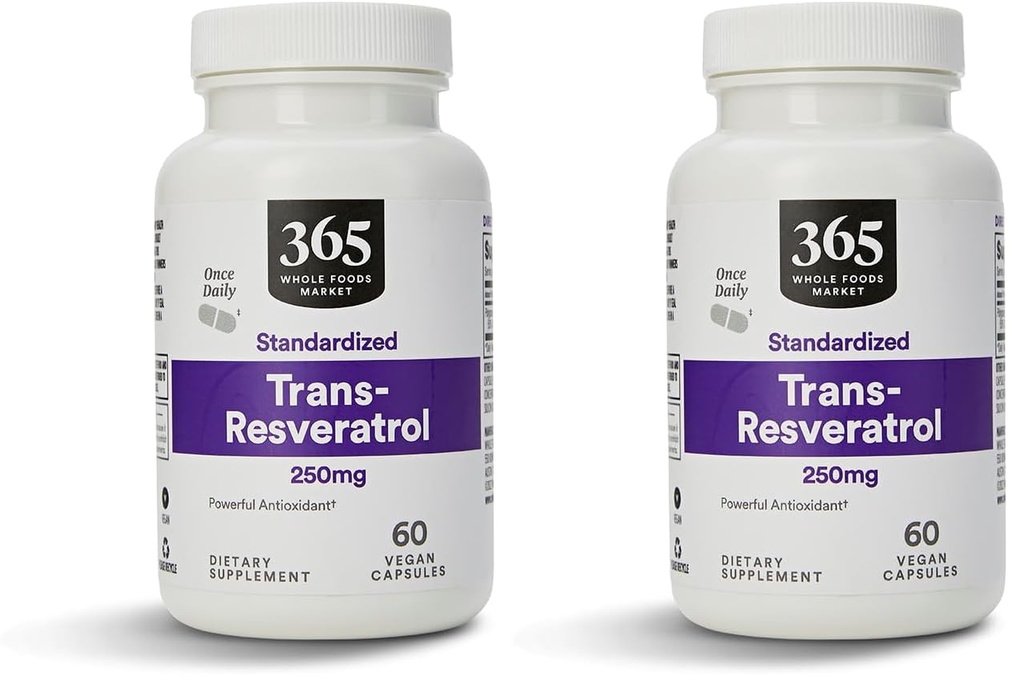 Whole Foods Market, Transresveratrol 250Mg, 60 Vegg Capsules (Pack of 2)