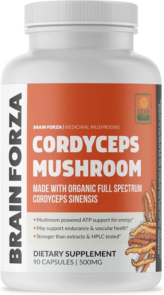 Hein Forza Organic Cordyceps Κάψουλες - Cordyceps Sinensis Mushroom Low-Oxygen Μεγαλώνουν στις ΗΠΑ, μη-GMO, Vegan, Organic, 90 Κάψουλες