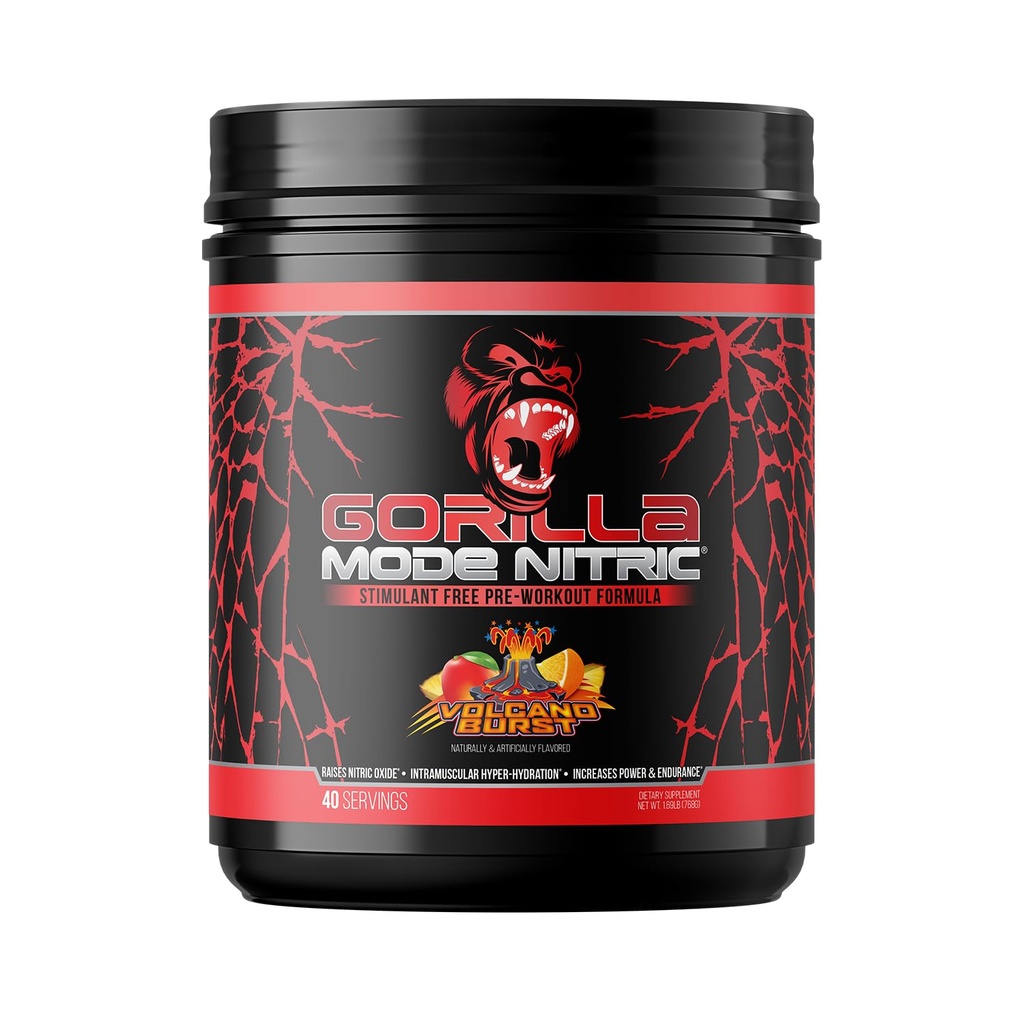 Gorilla Mind - Gorilla Mode Nitric Upgraded Simulant Free Pre-Wortout – Καλύτερη γεύση και πιο αποτελεσματική διεγερτική Δωρεάν προ-εργάσιμες/βοηθητικές αντλίες · αγγειοδιαστολή · Power / 768 Grams (Volcano Burst)