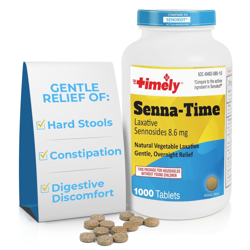 Επίκαιρα Laxative Χρόνου Senna - 1000 Tablets Count - Φυσικά Λαξικά με βάση τα λαχανικά για την ανακούφιση της δυσκοιλιότητας, Απαλή Ολονύχτια Ανακούφιση και Αποσκληρυντής Αποσκληρυντής