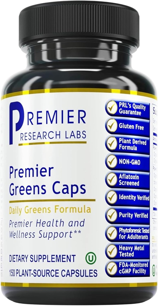 Premier Research Labs Greens Capsules - Super Greens Capsules, Greens Supplements, Super Greens Pills for Wellness, Veggie Pills with Leafy Greens, Kale, Chlorella - 150 Vegetarian Capsules