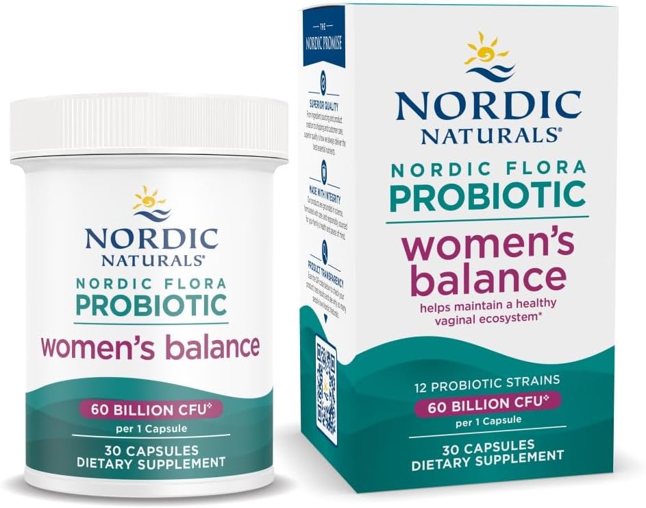Nordic Naturals Nordic Flora Probiotic Women's Balance - 30 Κάψουλες - 12 Probiotic Strains with 60 Billion Cultures - Εντερική Υποστήριξη, Κολπική Υγεία - Vegan - 30 Υπηρεσίες
