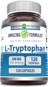 Amazing Formulas L-Tryptophan Amino Acid Supplement | 500 Mg per Serving | Capsules | Non-GMO | Gluten-Free | Made in USA (1 Pack | 120 Count)