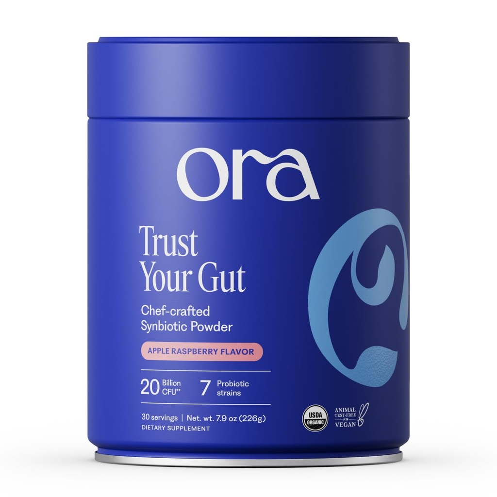 Ora Organic Prebiotic and Probiotic Powder Supplement - 20 δισεκατομμύρια προβιοτικά, 7 στεφάνες για το καλύτερο Prebiotic Powder, μη GMO, Probiotics για γυναίκες, άνδρες & παιδιά - Apple Raspberry Flavor, 30...