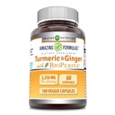Amazing Formulas Turmeric Curcumin & Ginger with BioPerine 2250 mg Per Serving Veggie Capsules | Non-GMO | Gluten Free | Made in USA | Ideal for Vegetarians (180 Count)