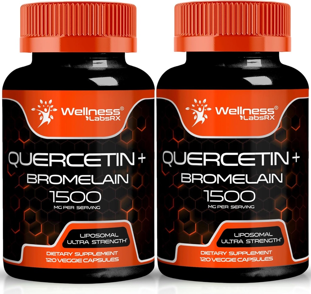 Quercetin with Bromelain Supplement - 1500mg - Immune Support and Heart Health Capsules for Men and Women, Quercetin Supplements Helps Support Joint & Healthy Respiratory System - 120 Count (2 Pack)