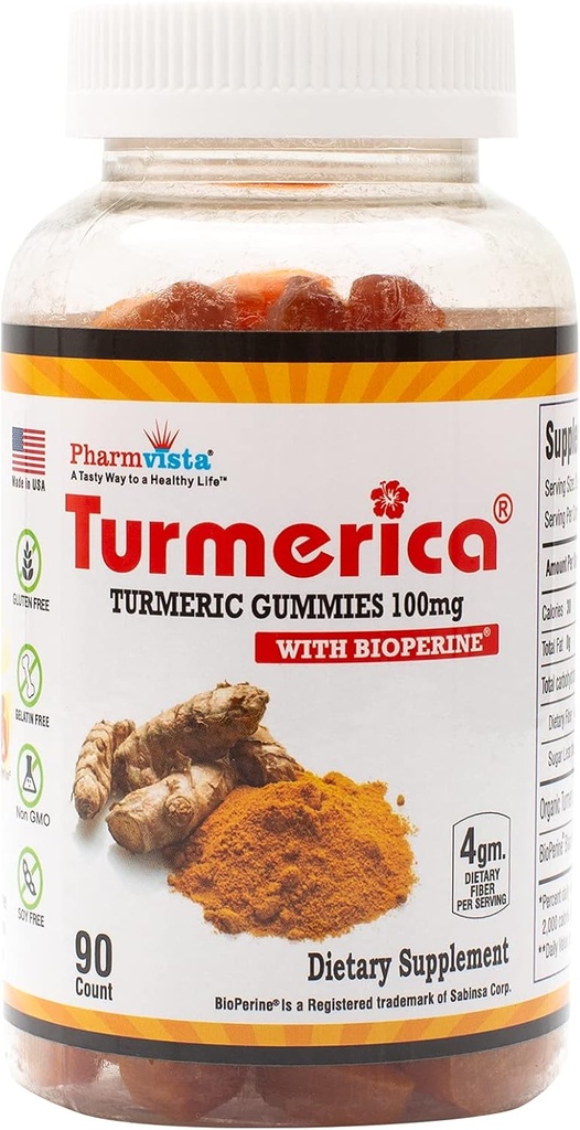 Turmeric Curcumin Gummies 100mg με BioPerine Μαύρο πιπέρι για ενισχυμένη απορρόφηση, 90 Count, Made in USA