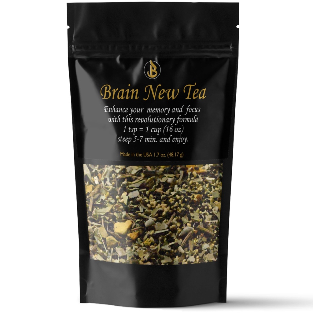 Brain New Tea - Mental Clarity, Συμπληρώματα για τη μνήμη & Focus Boost, Nootropic, Brain Fog Relief with Bakopa, Yerba Mate, Rhodiola Rosea, Gingko Biloba, Gotu Kola, Reishi.