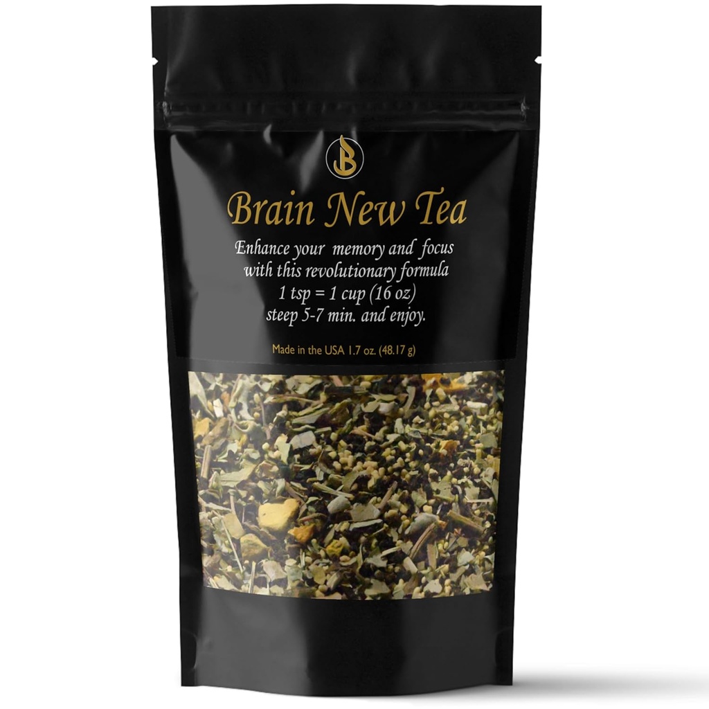 Brain New Tea - Mental Clarity, Συμπληρώματα για τη μνήμη & Focus Boost, Nootropic, Brain Fog Relief with Bakopa, Yerba Mate, Rhodiola Rosea, Gingko Biloba, Gotu Kola, Reishi.