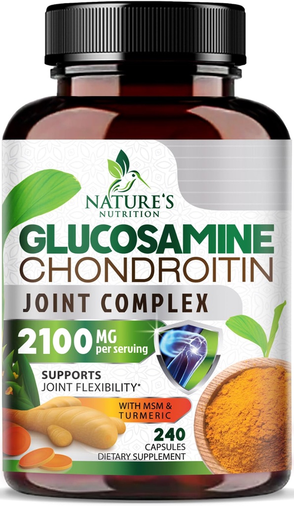 Glucosamine Chondroitin MSM - Triple Strength Joint Support Supplement for Joint Mobility and Cartilage Support For Men and Women - Glucosamine Supplements with Turmeric & Boswellia - 240 Capsules