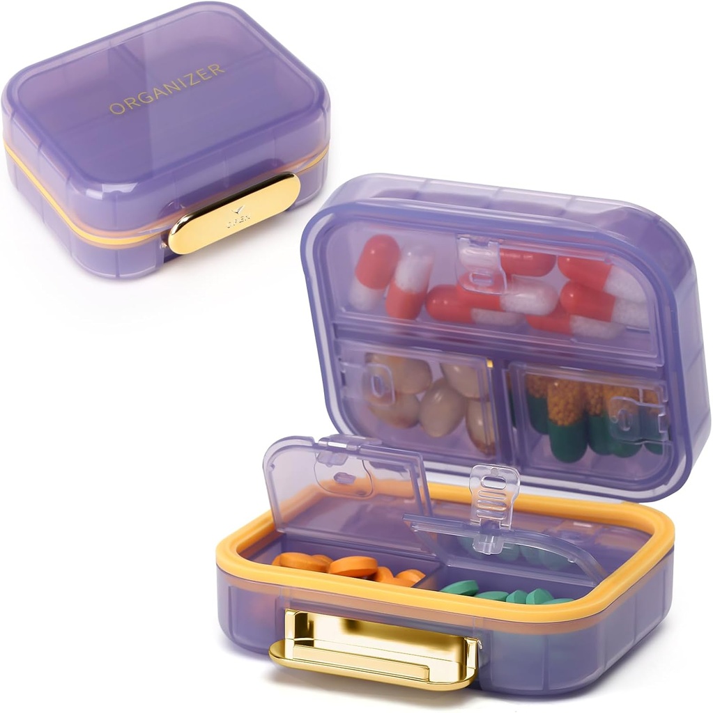 Toplive 7 Compartments Portable Pill Organizer Travel Medicine Pill Organizer, Moisture Proof Small Pill Case Pocket Pill Holder Daily Pill Container Box for Fish Oil Vitamins, Purple