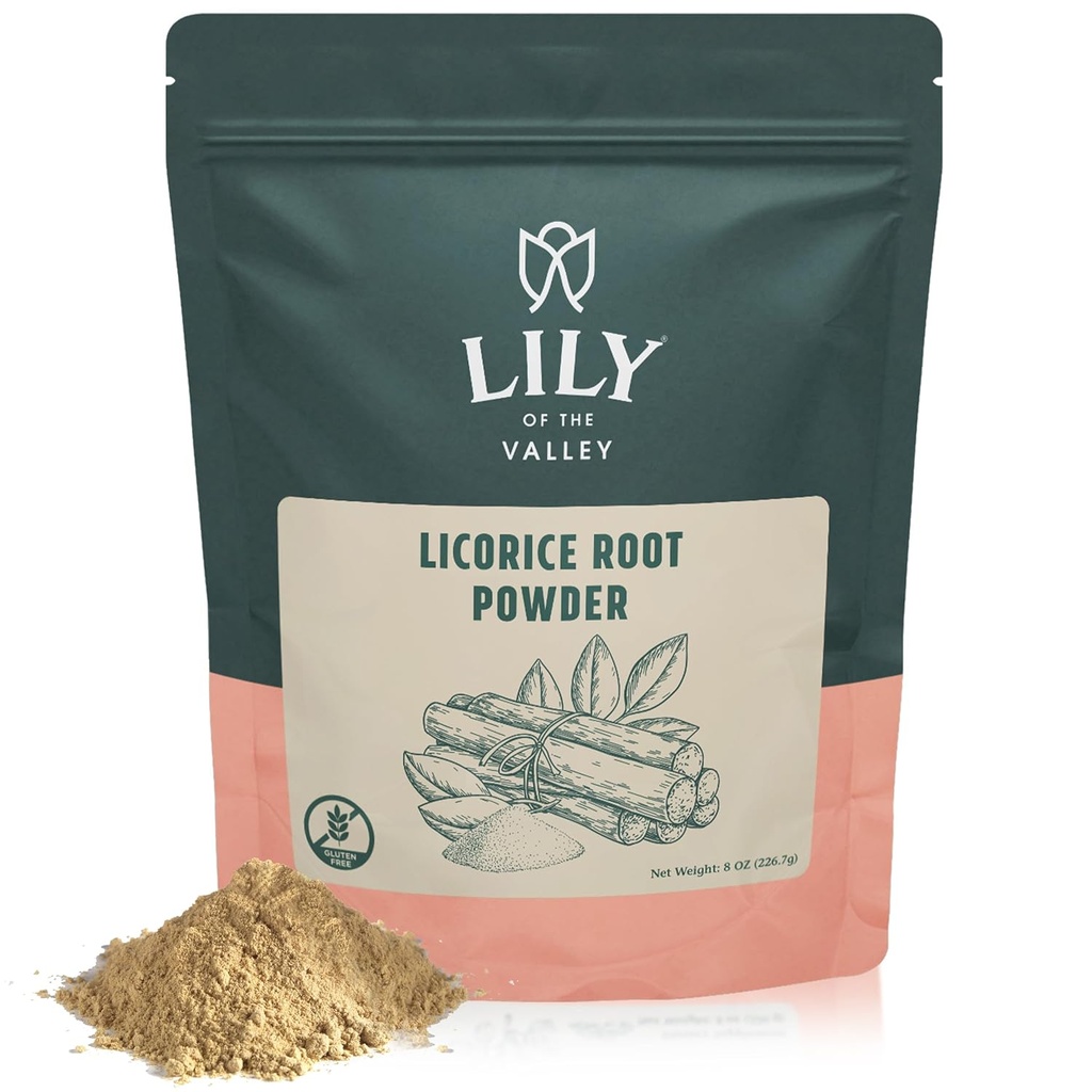 LILY OF THE VALLEY Licorice/Licorice Root Powder - Ground Mulethi Πηγή από την Ινδία - Glycyrrhiza Glabra - Φυσικό γλυκαντικό - Vegan & Gluten-Free - Συσκευασία σε Resealable Pouch (8oz, 226g)