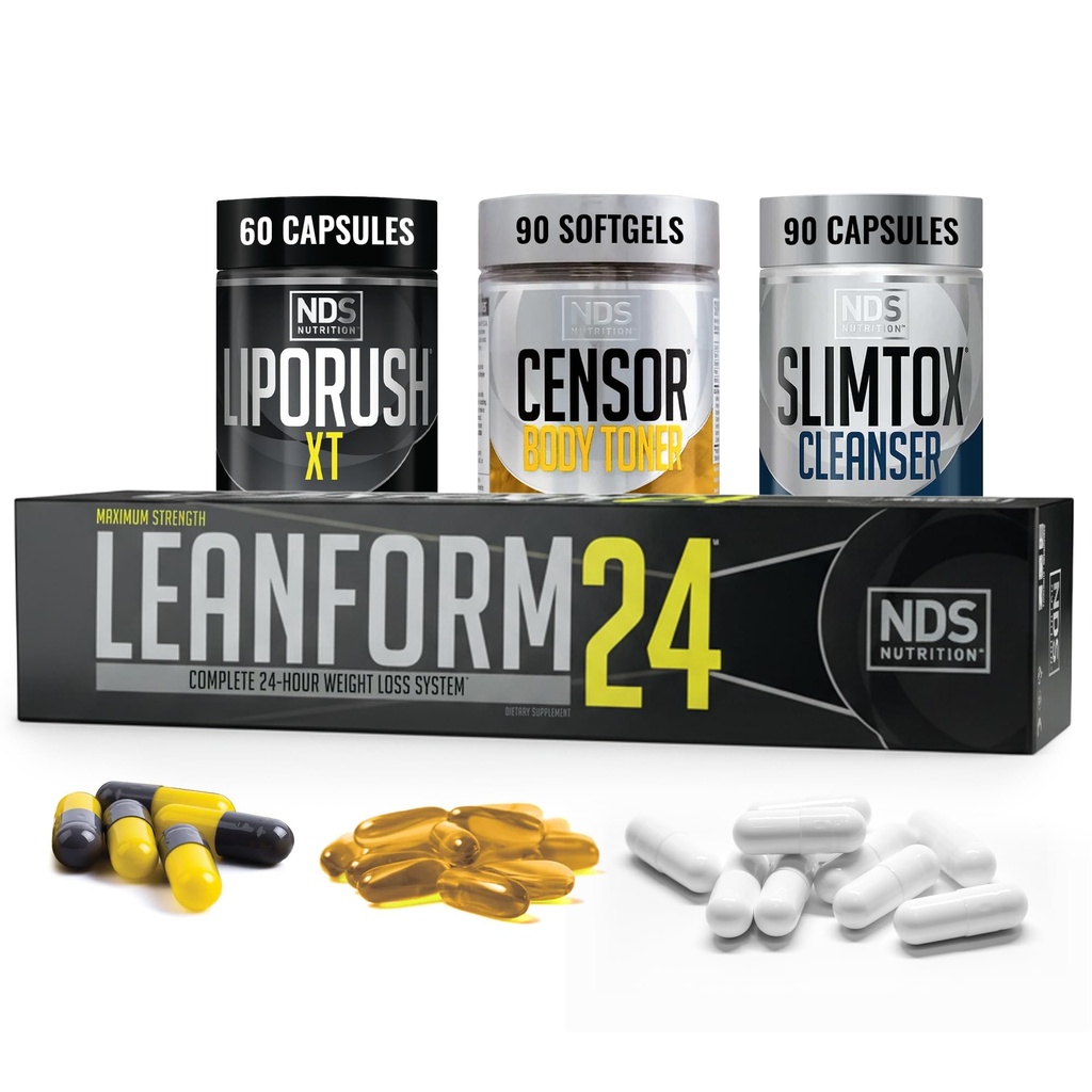 NDS Nutrition Maximum Strength Weight Loss - Μείωση της όρεξης και της ενέργειας Booster - Γλουταμίνη, L-καρνιτίνη, και CLA (LipoRush XT 60 κάψουλες, Censor 90 Softgels, και Slim-Tox 90 κάψουλες)
