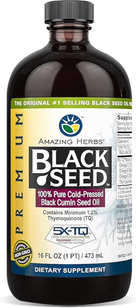 Amazing Herbs Premium Black Seed Oil - Ψυχρό Πιέζεται Nigella Sativa Aids σε Digestive Υγεία, Ανοσολογική Υποστήριξη, Εγκεφαλική Λειτουργία, Κοινή Κινητικότητα, Χωρίς Γλουτένη, Μη ΓΤΟ - 16 FL Oz