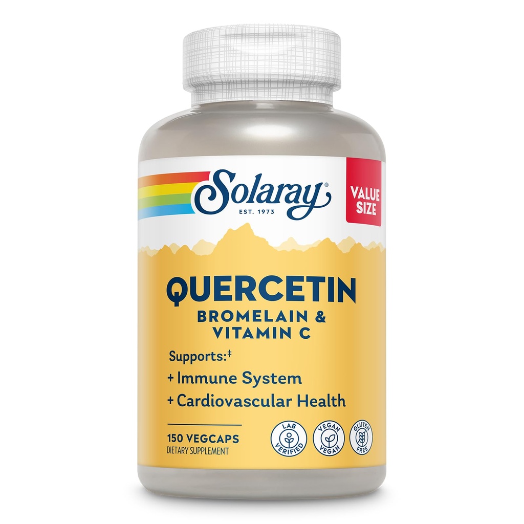 SOLARAY Quercetin Bromelain & Vitamin C, ανοσοποιητικό σύστημα, ιγμορίτιδα, αναπνευστική & αντιοξειδωτική υποστήριξη δραστηριότητας, Vegan, 500mg Quercetin & 1.235mg VIT C, 60 ημέρα εγγύηση, 75 υπηρεσίες, 150 VegCaps
