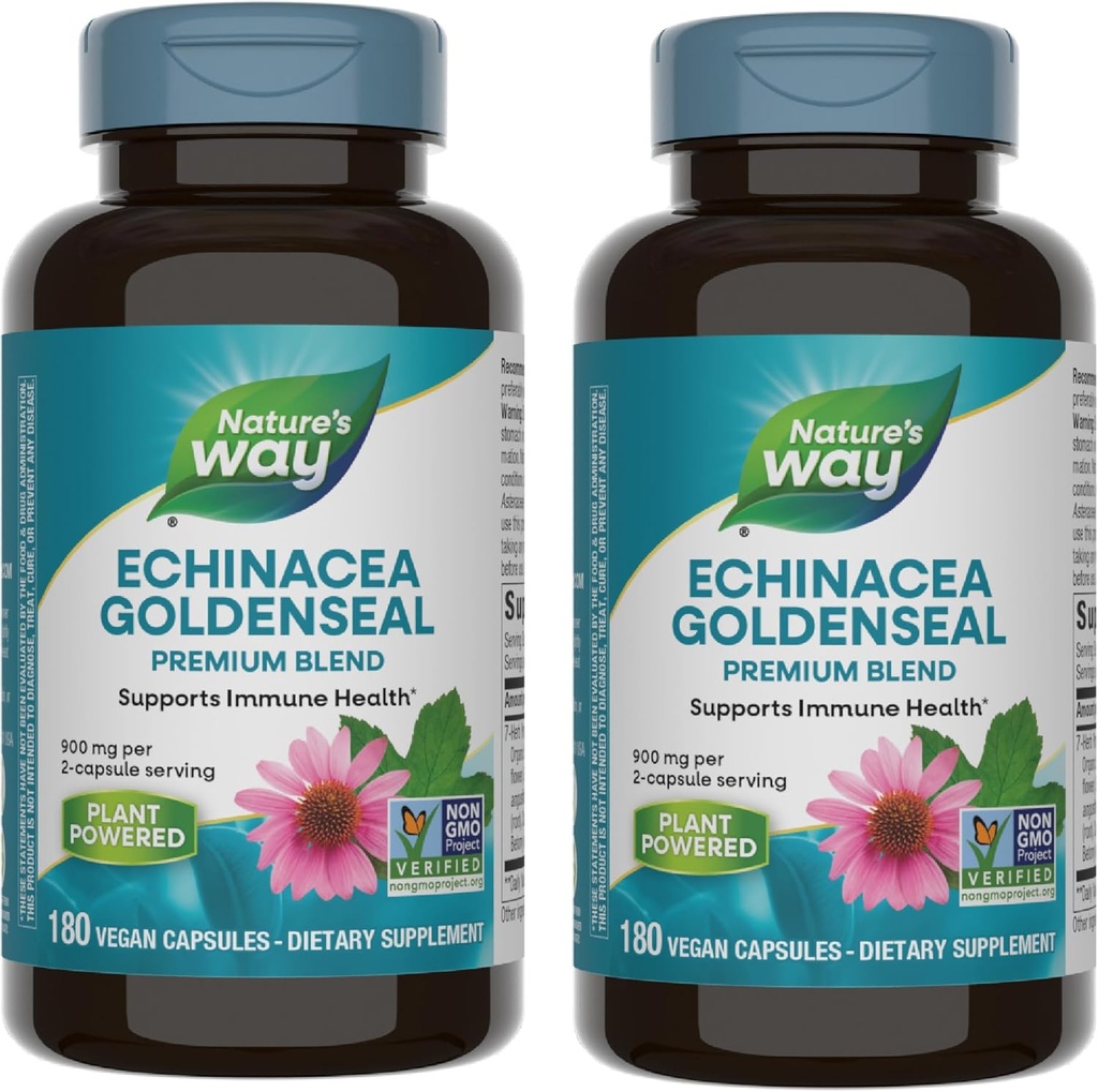 Nature's Way Echinacea Goldenseal - 900 mg Echinacea 7 Herb Blend per 2-capsule σερβίροντας - Για Ανοσολογική Υποστήριξη* - Με Καγιέν Πιπέρι, Γεντιάνα & Burdock - Χωρίς Γλουτένη - 180 Vegan Κάψουλες (Pack of 2)