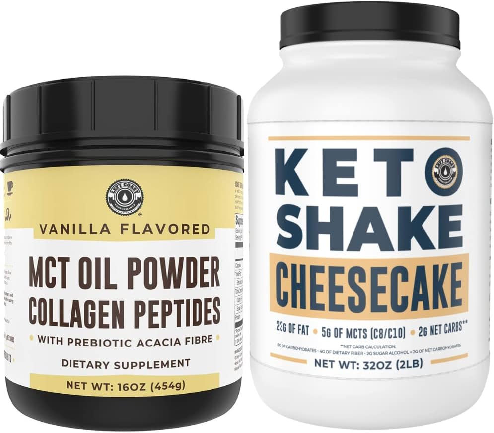 Απόδοση αριστερά ακτής Keto MCT Σκόνη + Collagen και Keto Cheesecake Αντικατάσταση γεύματος