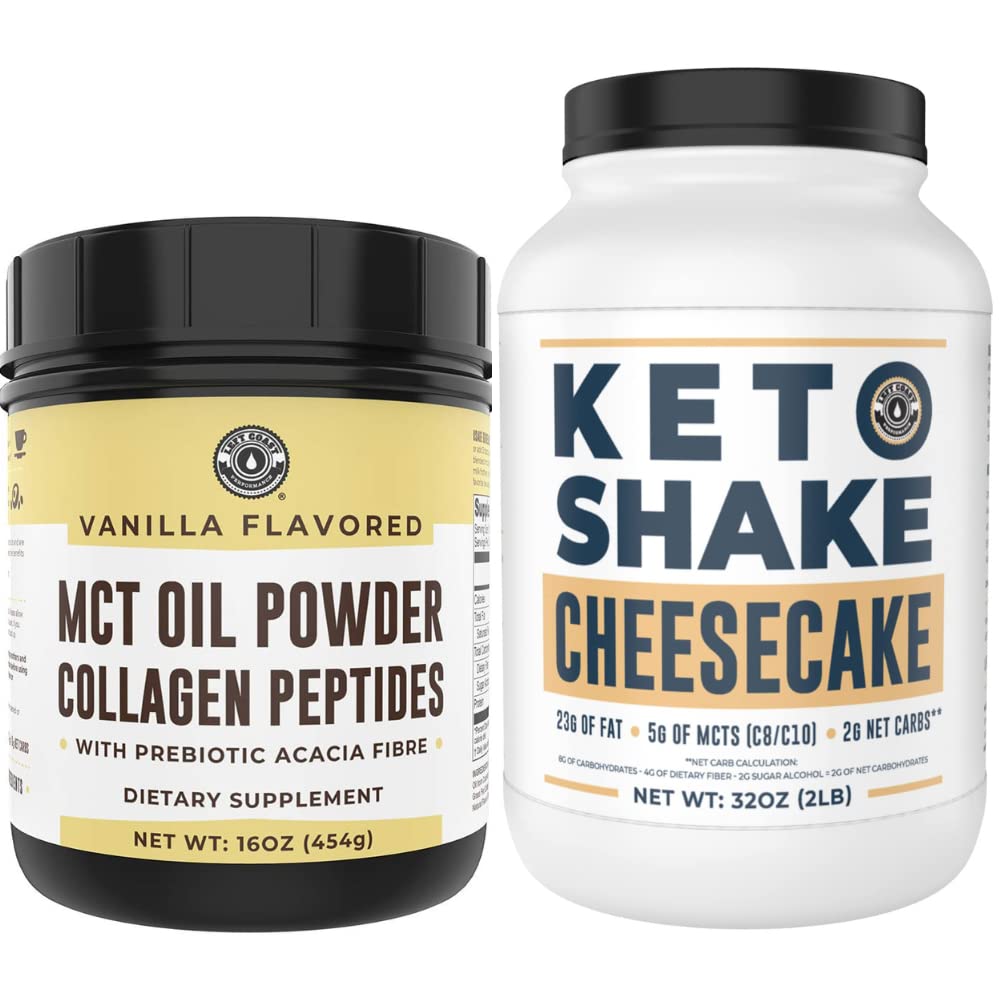 Απόδοση αριστερά ακτής Keto MCT Σκόνη + Collagen και Keto Cheesecake Αντικατάσταση γεύματος
