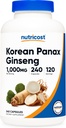Nutricost Korean Ginseng 1000mg Σερβίρισμα, 240 κάψουλες - 500mg ανά κάψουλα, 120 σέρβις - Korean Panax Red Ginseng - Χωρίς γλουτένη & μη ΓΤΟ