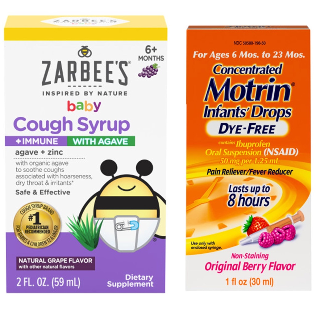 Motrin και Zarbee’s Essentials for Infants Infants' Concented Liquid Medicine Drops with Ibuprofen and Zarbee's Baby Coughⱡ Σιρόπι + Ανοσοποιητικό με Organic Agave + Ψευδάργυρος