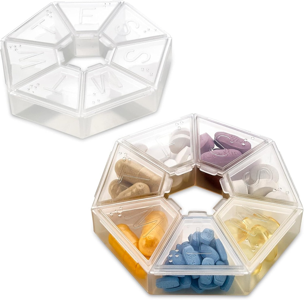 MEDca Weekly Pill Organizer Clear 7-Sided Pill Υπενθύμιση, στρογγυλό σχήμα πακέτο του 2