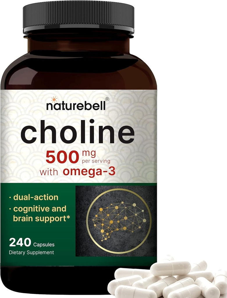 NatureBell Choline Συμπληρώματα 500mg με Ω-3 λιπαρά οξέα, 240 κάψουλες 