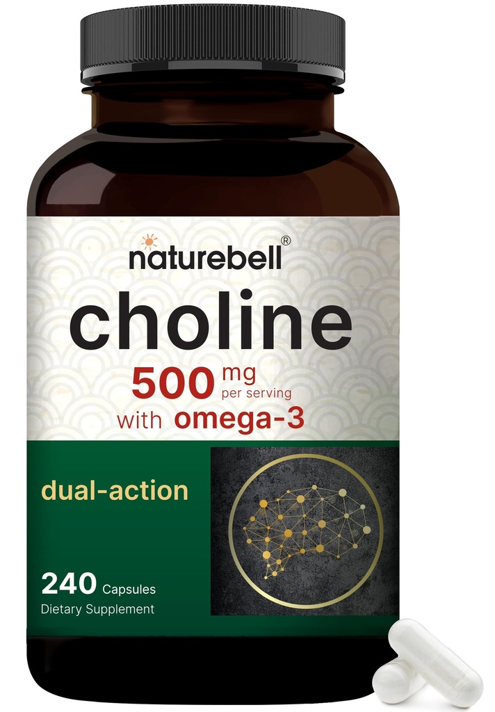 NatureBell Choline Συμπληρώματα 500mg με Ω-3 λιπαρά οξέα, 240 κάψουλες 