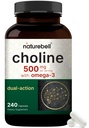 NatureBell Choline 500 mg with Omega-3 Fatty Acids, 240 Capsules | Extra Strength 2-in-1 Choline Bitartrate Formula | Non-GMO