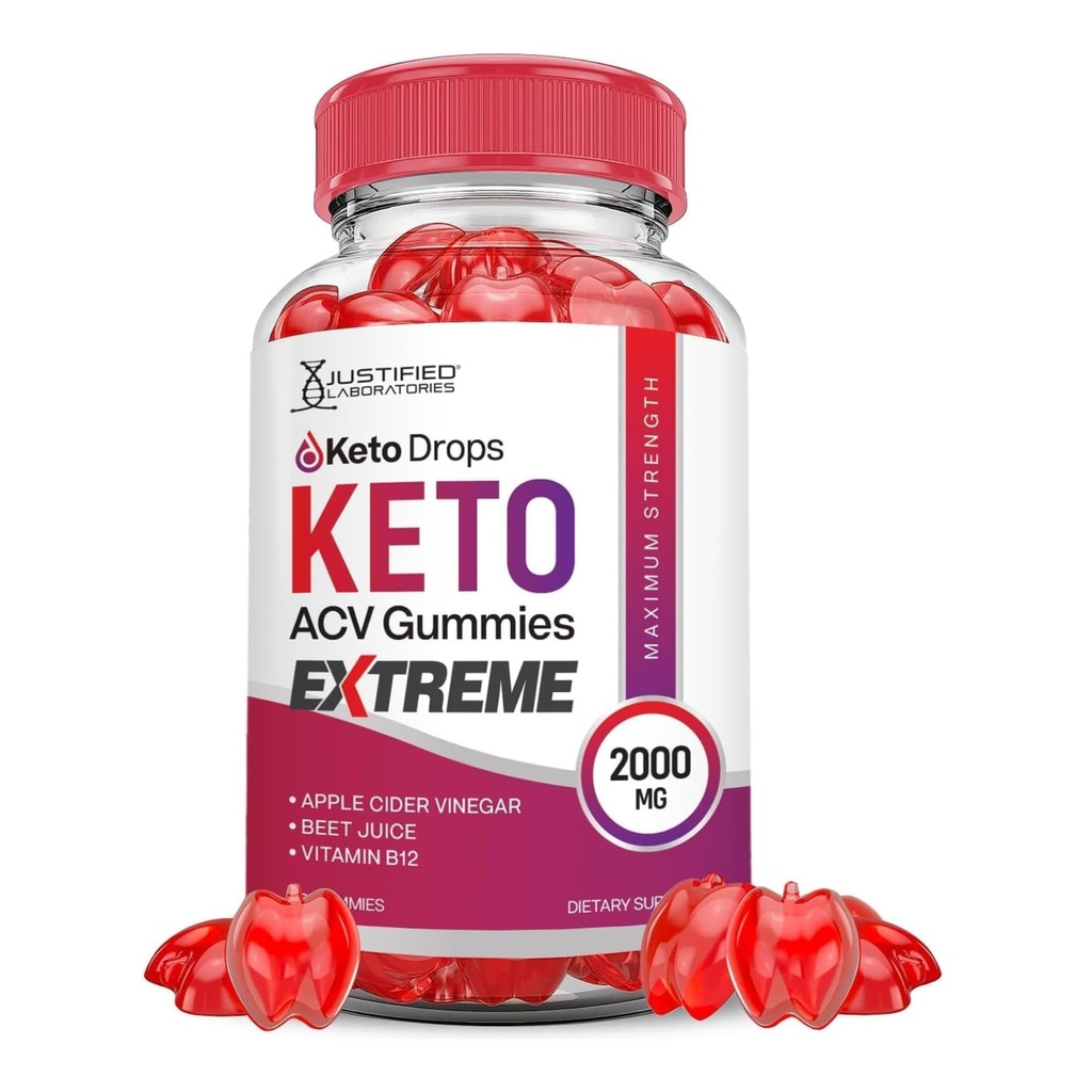 Justified Laboratories Keto Drops Keto ACV Gummies Extreme (2000 mg) - 60 Count - Formulated with Apple Cider Vinegar, Folate & Vitamin B12 - Non-GMO, Vegan, Gluten Free - 30 Servings
