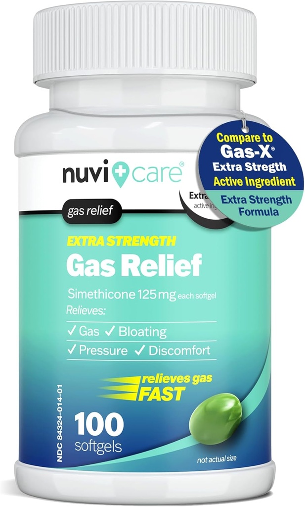 Extra Strength Gas Relief - Simethicone 125mg Softgels - Fast Anti Gas Bloating Relief - Συγκρίνετε με το ενεργό συστατικό στα χάπια αερίου-X Anti Gas - Stomach Gas Relief for Adults (100 Count)