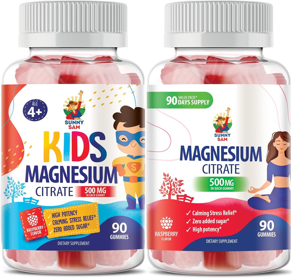Sanny SAM Magnesium Gummies for Kids & Adults - 500mg - Calm Magnesium Chews - Magnesium Citrate Chewable Supplement for Mood & Muscle Support