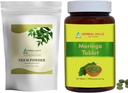 HERBAL HILLS Neem Leaf σκόνη και Moringa δισκία Shigru Συσκευασία των 2 Combo