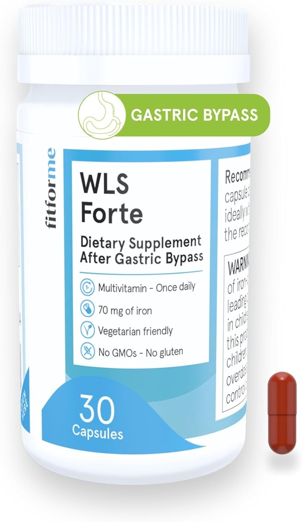 FitForMe Βαριατρική πολυβιταμίνη με σίδηρο, Ραφτή για Γαστρική Χειρουργική Bypass – Κάψουλα μιας ημέρας, 30-Day Supply, Easy-to-Swallow WLS Forte κάψουλα, Επιστημονικά Formulated – για άνδρες και γυναίκες