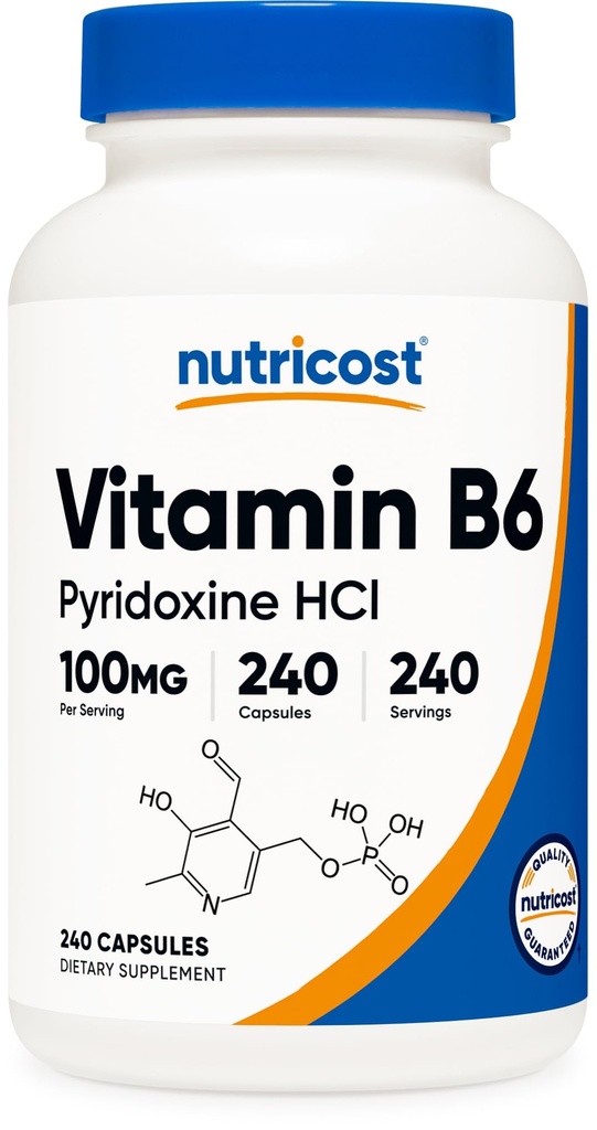 Nutricost Βιταμίνη B6 (Pyridoxine HCl) 100mg, 240 Κάψουλες