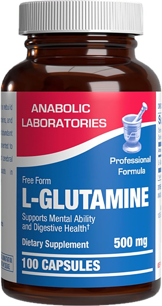 Free Form L-Glutamine Supplement - Clinical L Glutamine Κάψουλες 500mg για την Υγεία των Ούλων και την Ανοσολογική Υποστήριξη - Ισχυρό Amino Acid Glutathione Precursor - Μη ΓΤΟ & Made in The USA - 100 Services