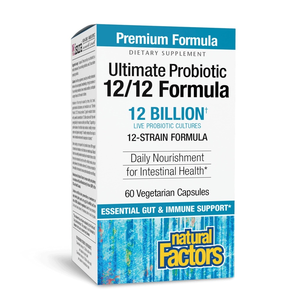 Φυσικοί παράγοντες Ultimate Probiotic 12/12 Formula - Digestive Health Support Supplement with Probiotics - Immunity & Gut Health Supplement - 60 Vegetarian Caps (60 Servings)