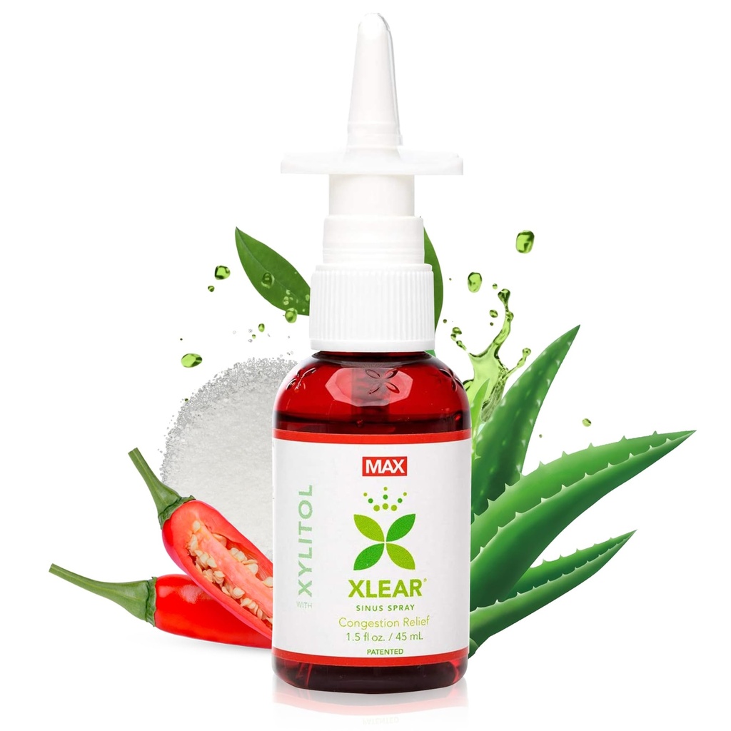 Xlear MAX Natural Xylitol Saline Nasal Spray με Capsicum και Αλόη - γρήγορη δράση για την πίεση του κόλπου, αποσυμφορητικό, πονοκέφαλο, ξηρή μύτη, 1,5 fl oz (πακέτο του 1)