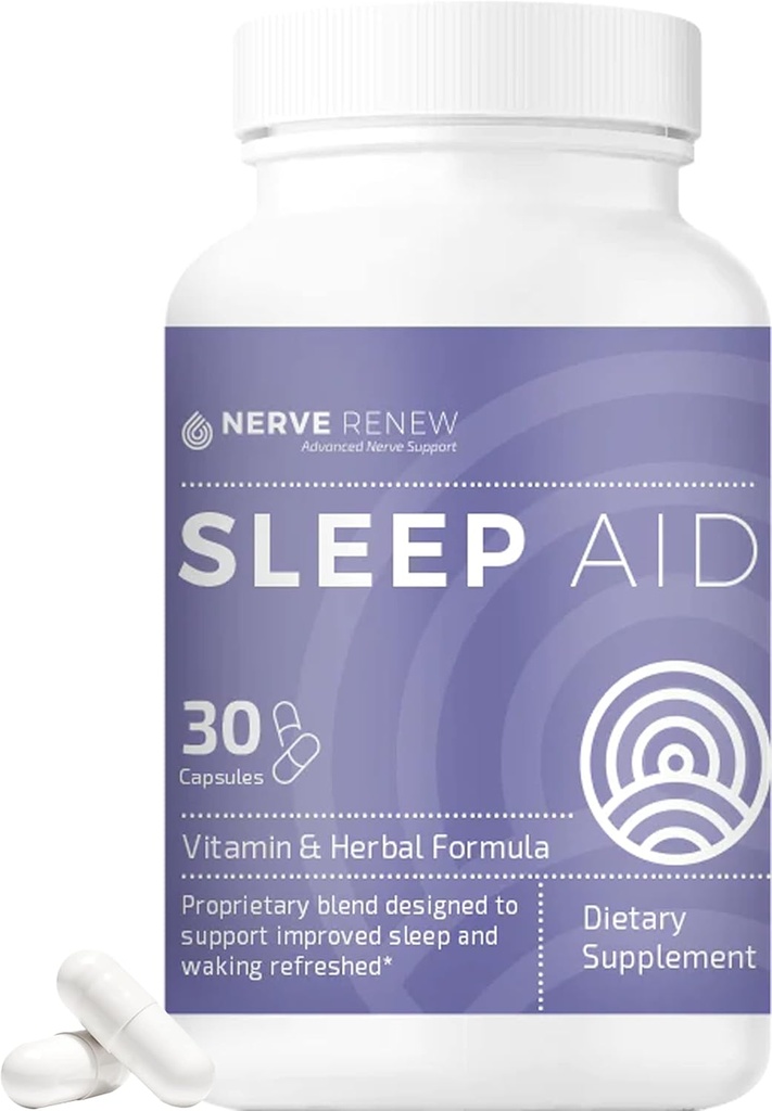 NERVE RENEW Sleep Aid - Συμπλήρωμα διατροφής για τον καλύτερο ύπνο - 30 κάψουλες - Λειτουργεί γρήγορα - Απαλή Όλα-Φυσικά βότανα και βιταμίνη Φόρμουλα με μελατονίνη, μαγνήσιο, ψευδάργυρο, αμινοξέα, εκχυλίσματα βοτάνων