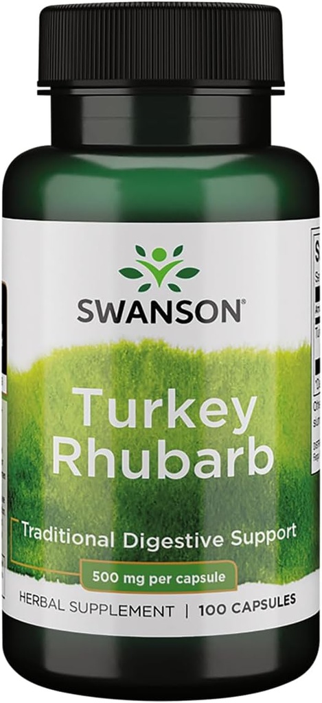 Swanson Turkey Rhubarb - Παραδοσιακό βοτανικό συμπλήρωμα που προωθεί την Digestive Υποστήριξη & Γαστρεντερική Υγεία - Φυσική Φόρμουλα - (100 κάψουλες, 500mg το καθένα)