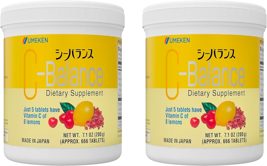 Umeken C-Balance Chewable Vitamin C Συμπληρώματα, Υψηλή Ικανότητα για Ενήλικες & Παιδιά, με Κιτρικό Οξύ και Γ-λινολενικό Οξύ, Βιταμίνη C Chewables, 7.1 Ουγγιά, 200g, 4,5 Μήνες Προσφορά, Συσκευασία των 2