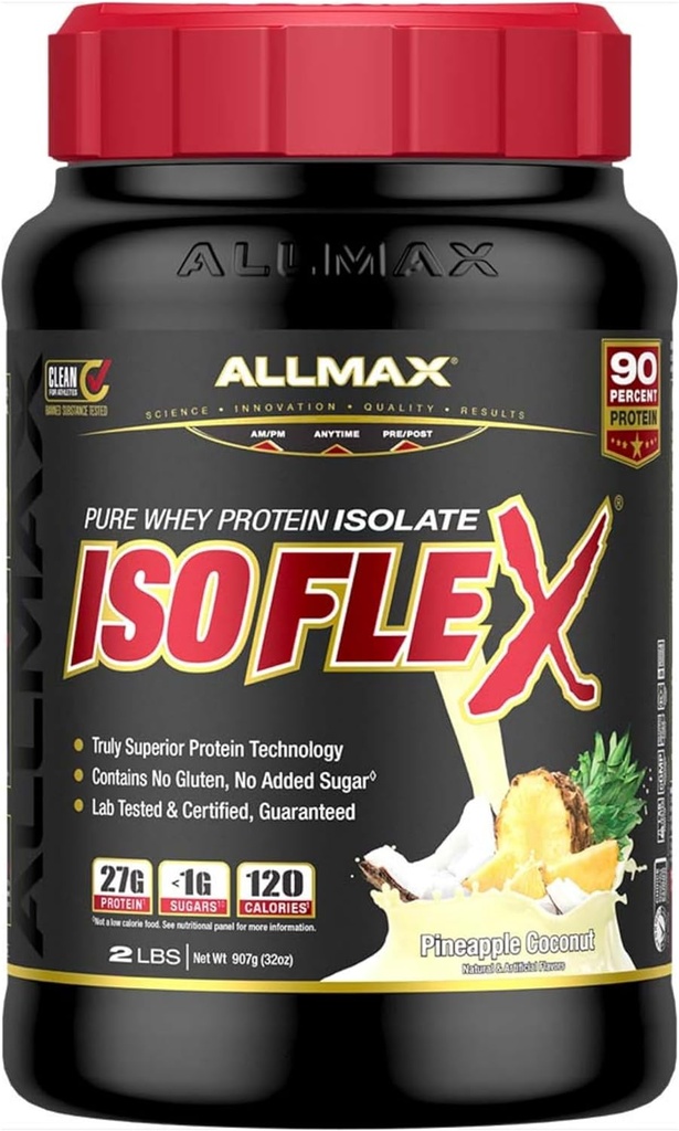 ISOFLEX διατροφής ALLMAX Whey Protein Isolate, Pineapple Coconut - 2 lb - 27 γραμμάρια πρωτεΐνης ανά Scoop - Zero Fat & Sugar - 99% Χωρίς λακτόζη - Χωρίς γλουτένη & χωρίς σόγια - Κατά προσέγγιση 30 Σερβίρεις